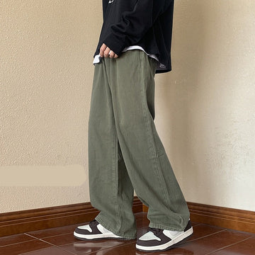 Riolio American vibe pants ins high street fashion brand military green denim jeans men men's loose straight overalls streetwear